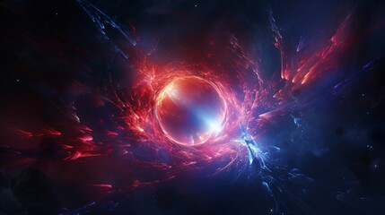 Obraz premium Abstract cosmic background features a spectacularly planet. A black star shines in the interstellar space wallpaper.