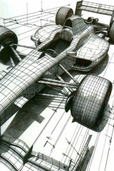 Detailed Technical Drawing of a Racing Car, aerodynamic