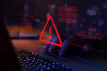 Warning alert of hacker attack, system error or security breach on computer