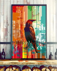 Colorful Raven Art Piece in Urban Graffiti Style