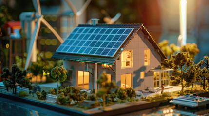Miniature Home on Blueprint for Smart Energy Planning. Concept Miniature Home, Blueprint, Smart Energy, Planning