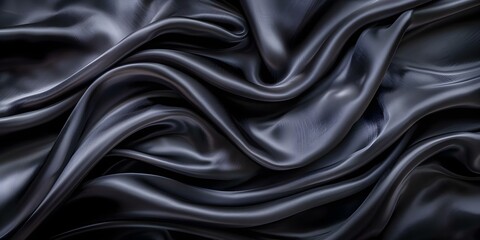 Fototapeta premium Abstract Monochrome Texture: Luxurious Black Silk Fabric with Wavy Folds. Concept Black Silk Fabric, Wavy Folds, Monochrome Texture, Luxurious Material, Abstract Aesthetic