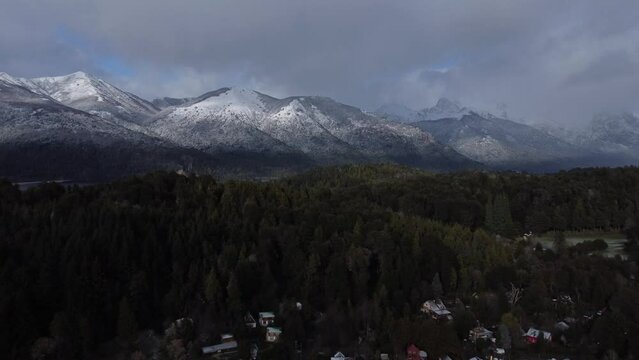 Aerial view of a snow-capped mountain in Patagonia Argentina. Bariloche.