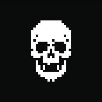 Human skull pixel art icon. Vector illustration