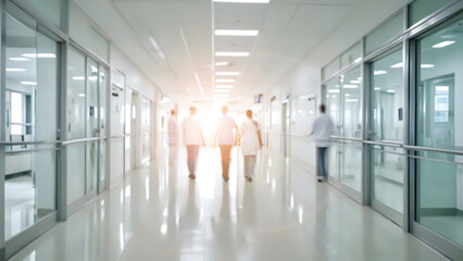 Doctor and a patient in hospital corridor for background, concept of healthcare and interior medical technology. Motion blur effect.