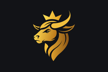 golden-unique-regal-golden-bull--face logo vector illustration 