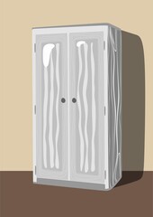 Wardrobe. Home closet, organize clothing. Cartoon hand drawing illustration