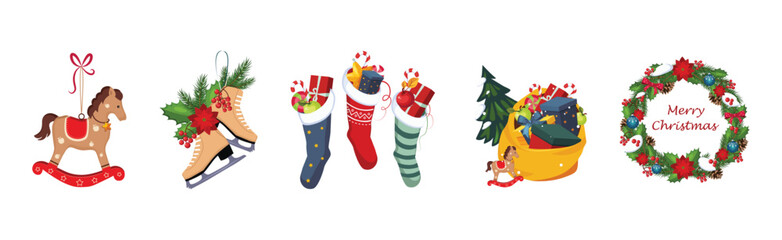 Christmas and New Year Holiday Object and Item Vector Set