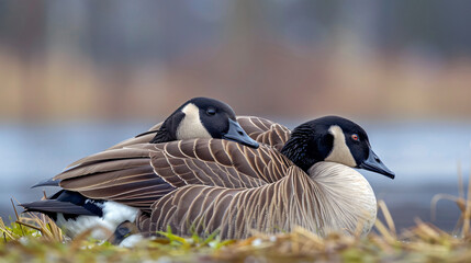 Pair of canadian goose at their mating period