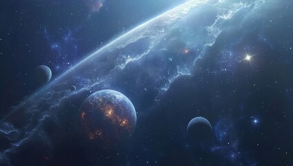 a beautiful galaxy with planets and stars