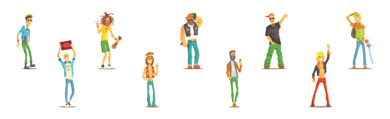 Man Character of Different Subculture in Standing Pose Vector Set