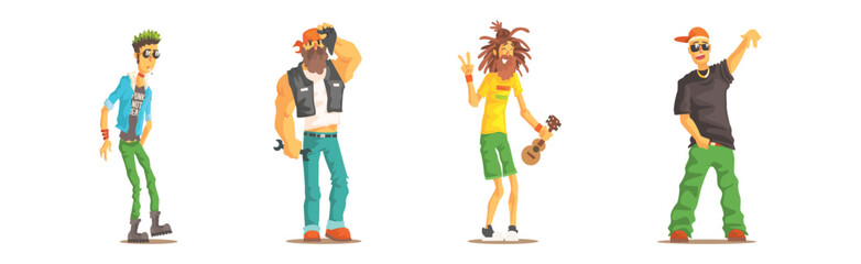 Man Character of Different Subculture in Standing Pose Vector Set