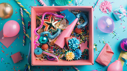 Party objects in a gift box