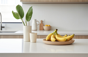 bananas on a white modern table
