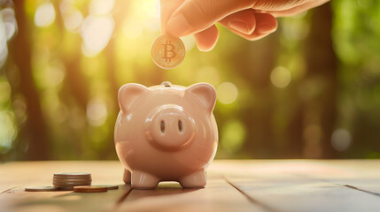 A hand gently drops a coin into a piggy bank, setting in motion a cycle of responsible financial habits and long-term wealth accumulation. Embrace the journey to financial success.