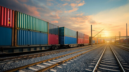 Fototapeta premium Shipping containers being loaded onto a train for transportation