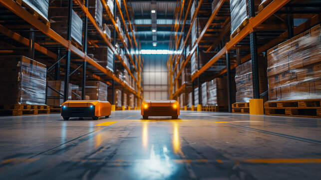 Autonomous mobile robots (AMRs) moving materials in a warehouse