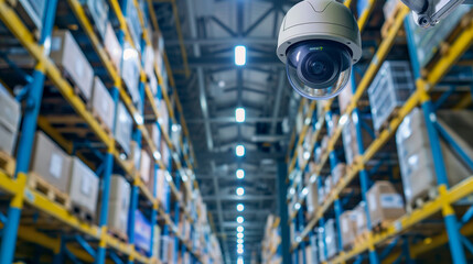 Naklejka premium High-tech surveillance cameras monitoring activity in a logistics facility