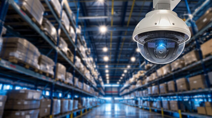 High-tech surveillance cameras monitoring activity in a logistics facility