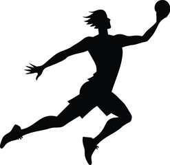 Handball player in action, attack shut in jumping vector silhouette illustration design