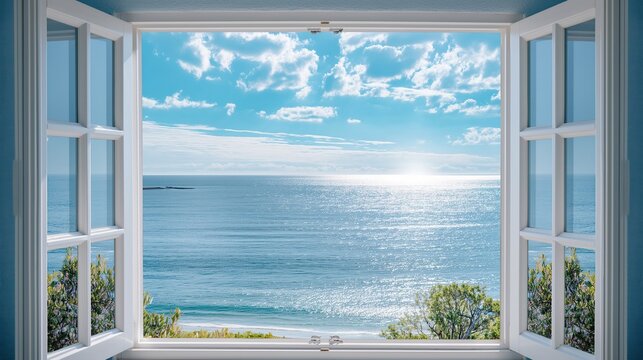 open window to the view of ocean and coast