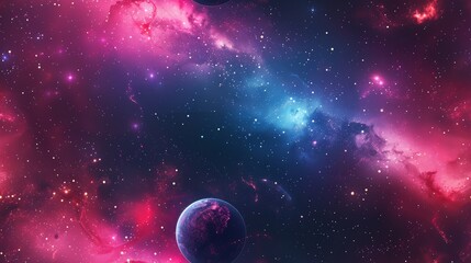 Beautiful background of the universe with planets  top view  cosmic vista  futuristic tone  Triadic Color Scheme