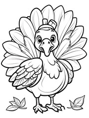 Turkey coloring page coloring drawing without colors white background ai generated