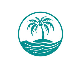 Fototapeta na wymiar Palm Tree Sea Sign vector logo illustration