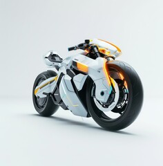 electric motorcycle, modern and futuristic on a white background