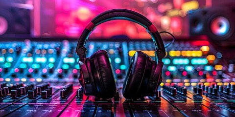 Background Studio Setup for Sound Recording. Concept Acoustic Treatment, Microphone Placement, Monitor Speakers, Soundproofing Walls, Equipment Setup