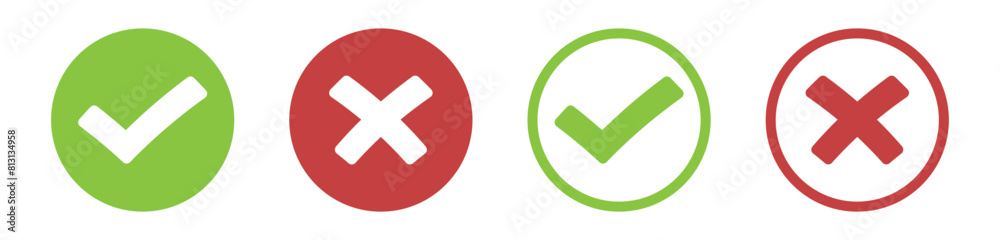 Poster check mark icon button set. check box icon with right and wrong buttons and yes or no checkmark icons in green tick box and red cross. vector illustration
