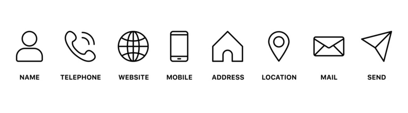 Contact us icon. Web icons set , home, call, email, address, location, globe, chat, send, message, mail, envelope, mobile, telephone, info, website, icon . communication contact icon. editable stroke