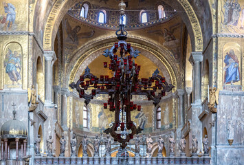 Cross and ornaments inside of Saint Mark's Basilica; Venice