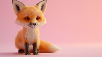 Obraz premium A cartoon fox is sitting on a pink background with copy space