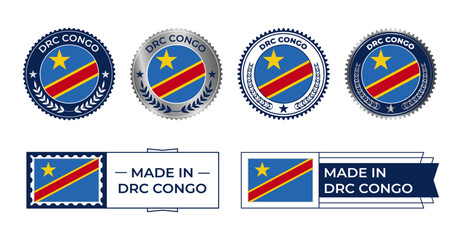 DRC Congo Flag, DRC Congo Flag Stamp, Made in DRC Congo. DRC Congo Verified, Democratic Republic of the Congo, Country Flag Stamp, Certified, Made in, Tag, Seal, Stamp, Silver, Flag, Icon vector.