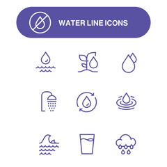 set of water line vector icons , drop vector icon , water symbol