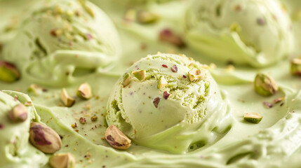 Delicious pistachio ice cream close-up