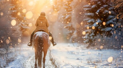 Horseback riding in the snowy winter.