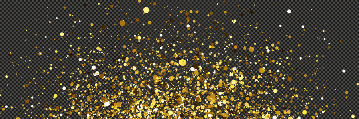 Gold glittering dust with stars on transparent backdrop