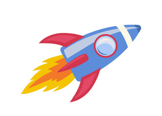 Flying rocket vector illustration children toy baby shower design isolated on white background