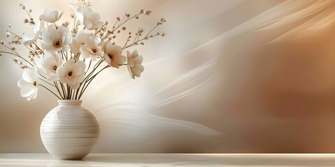 White flowers in vase against white background in modern room interior. Concept Home decor, Floral arrangements, White aesthetics, Interior design, Minimalist style © Anastasiia