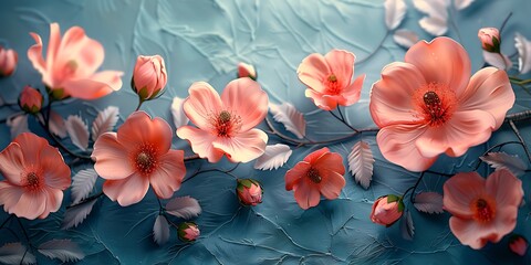 Realistic 3D flowers painting art work background. digital flowers oil painting style illustration.