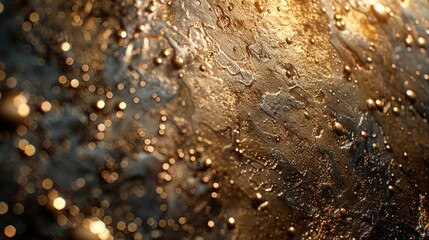 Close-up view of water droplets condensed on a metallic surface, creating a visually striking abstract pattern.
