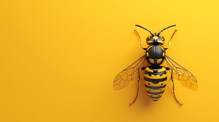 Realistic bee, yellow background, copy space, space for text, Generative AI.リアルな蜂、黄色い背景、コピースペース,テキスト用スペース,Generative AI。