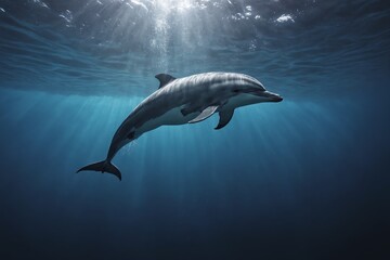 Fototapeta premium Oceanic Grace: A Lone Dolphin Swimming Freely