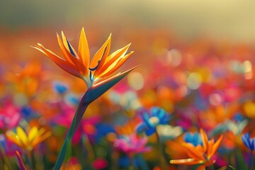 Vibrant Flower Field: Close-up of Colorful Flowers with a Single Blossom in the Center, Depicting the Beauty and Diversity of Nature.