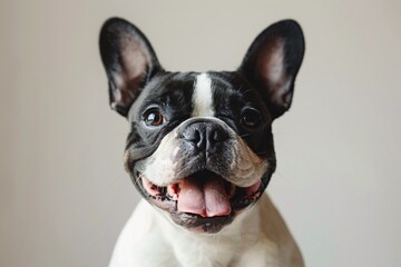 Fototapeta premium Charming French Bulldog Puppy, Sitting with Mouth Open, Expressing Joy