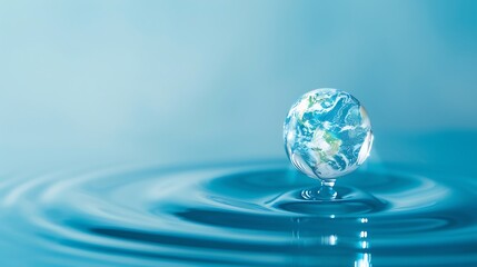 Realistic illustration of planet earth globe in water drop. earth day, water day, ecology, saving	