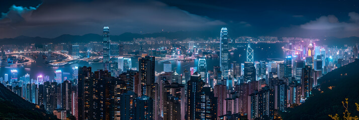 Illuminated Cityscape at Night from a High Vantage Point: A Mixture of Urban and Natural Elements