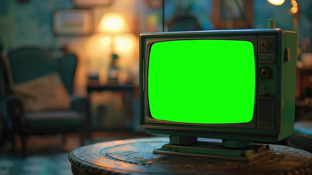 Old school tv with green screen.
